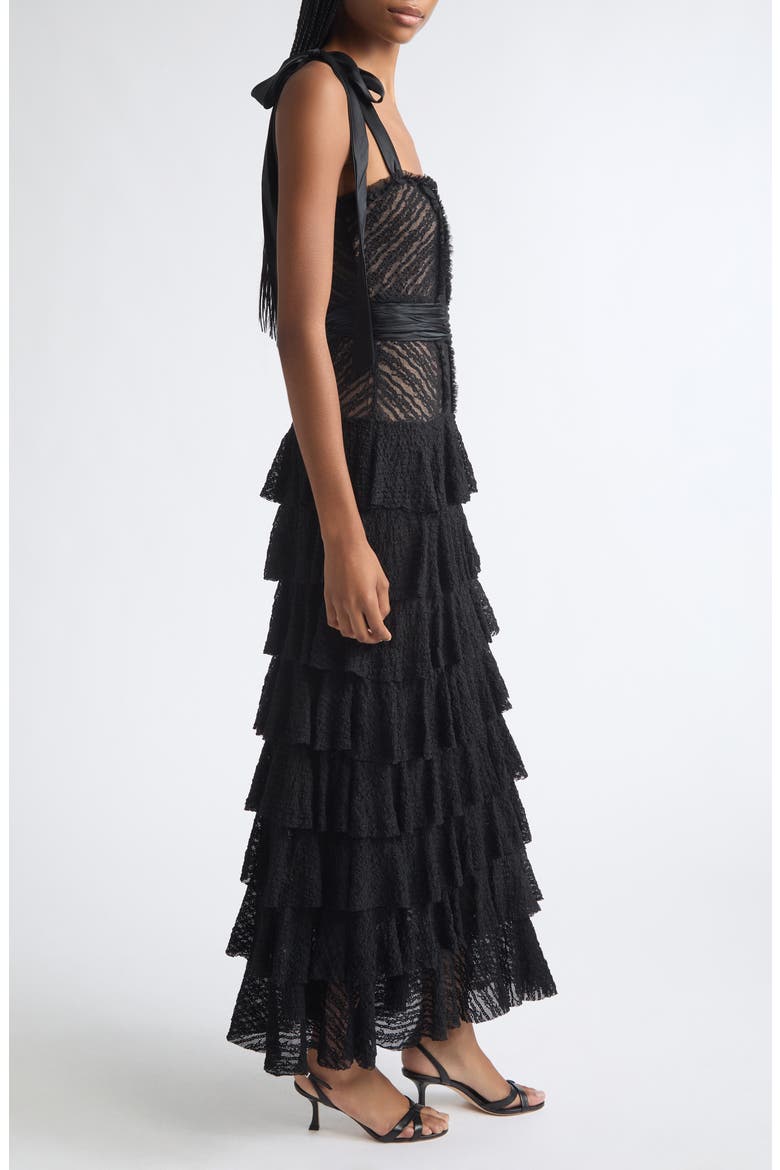 Sabrina Lace Tiered Maxi Dress, Alternate, color, BLACK
