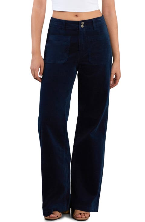 High Waist Patch Pocket Wide Leg Stretch Velvet Pants