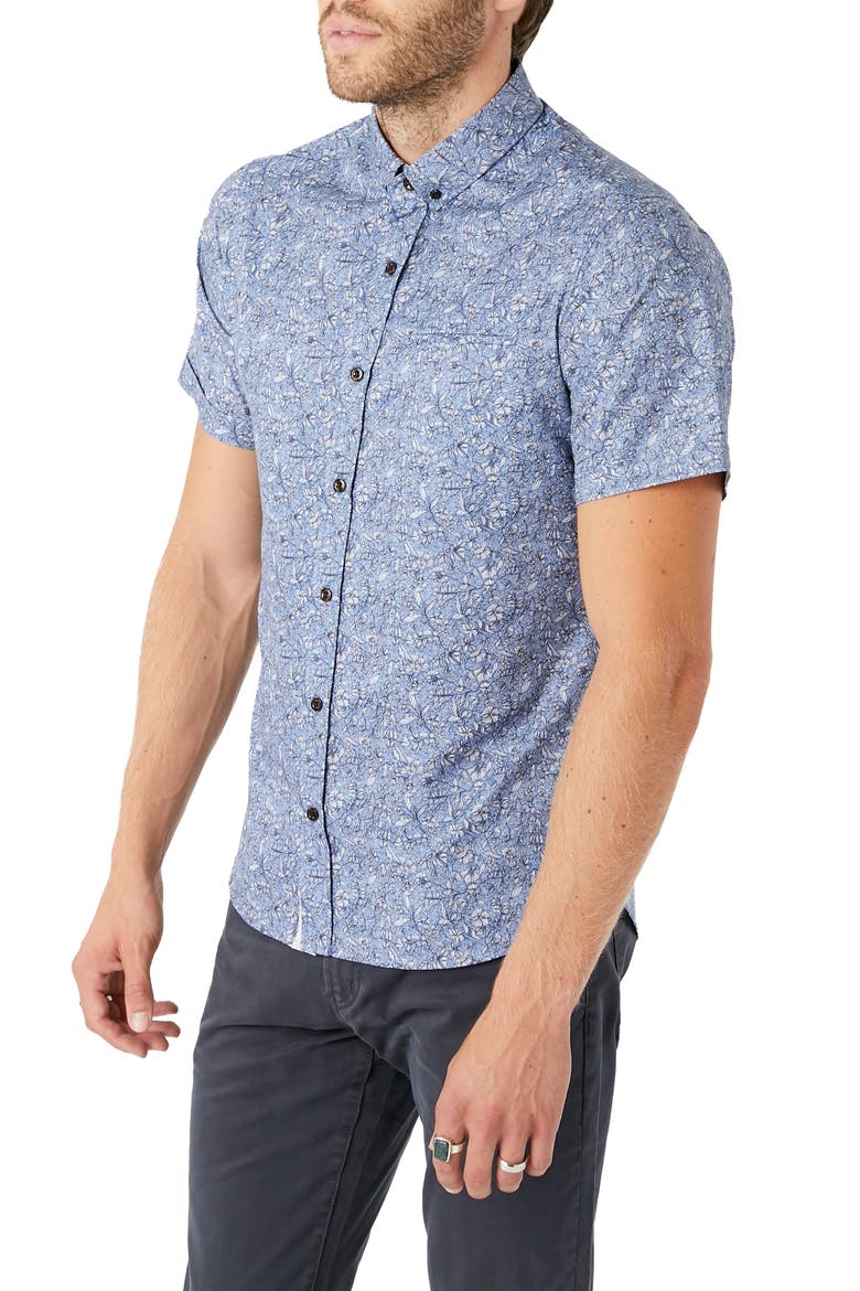 House of Love Slim Fit Floral Short Sleeve Button-Down Shirt, Alternate, color, BLUE
