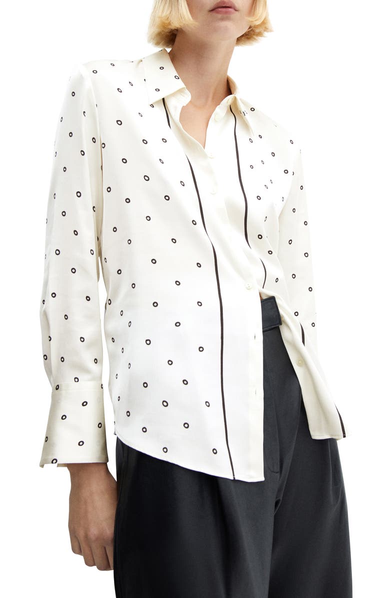 MANGO Dot Satin Button-Up Shirt, Main, color,