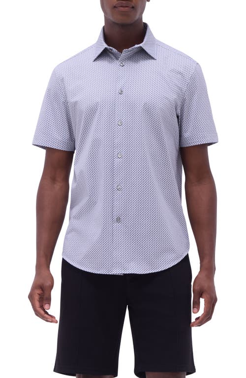 Bugatchi Miles Ooohcotton® Seigaiha Print Short Sleeve Button-up Shirt In Platinum