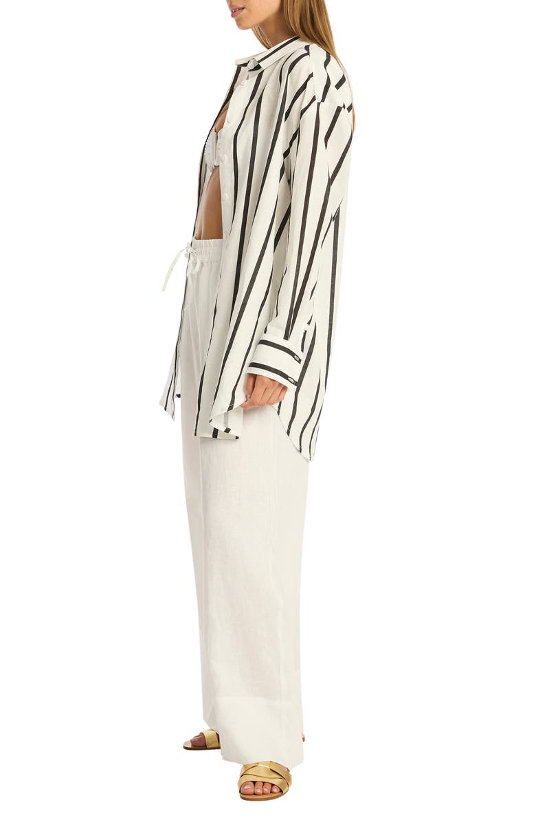 Sea Level Corfu Stripe Cover-Up Shirt, Alternate, color, Black