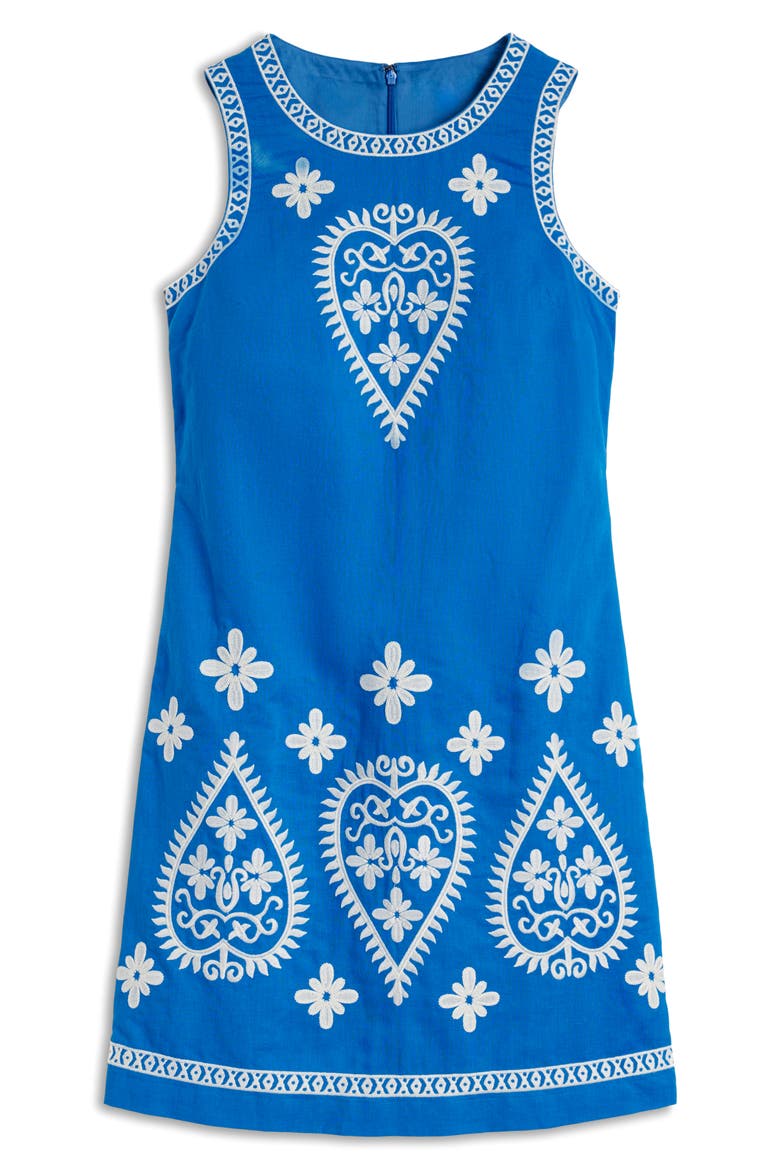 Embroidered Sleeveless Linen & Cotton Shift Dress, Alternate, color, BLUE EMBROIDERY
