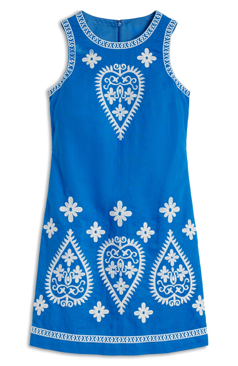 Boden Embroidered Sleeveless Linen & Cotton Shift Dress, Alternate, color, Blue Embroidery
