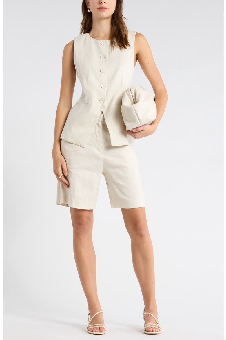 Collarless Cutaway Linen Blend Vest, Main, color, IVORY BIRCH
