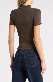 Veronica Beard Harden Lettuce Edge Ribbed T-Shirt