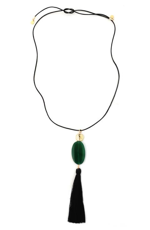 Stone & Tassel Pendant Necklace