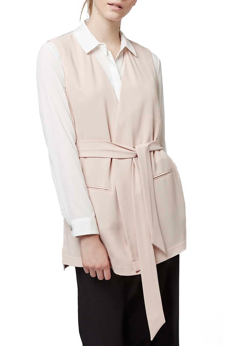 Topshop Sleeveless Belted Wrap Jacket, Main, color, 