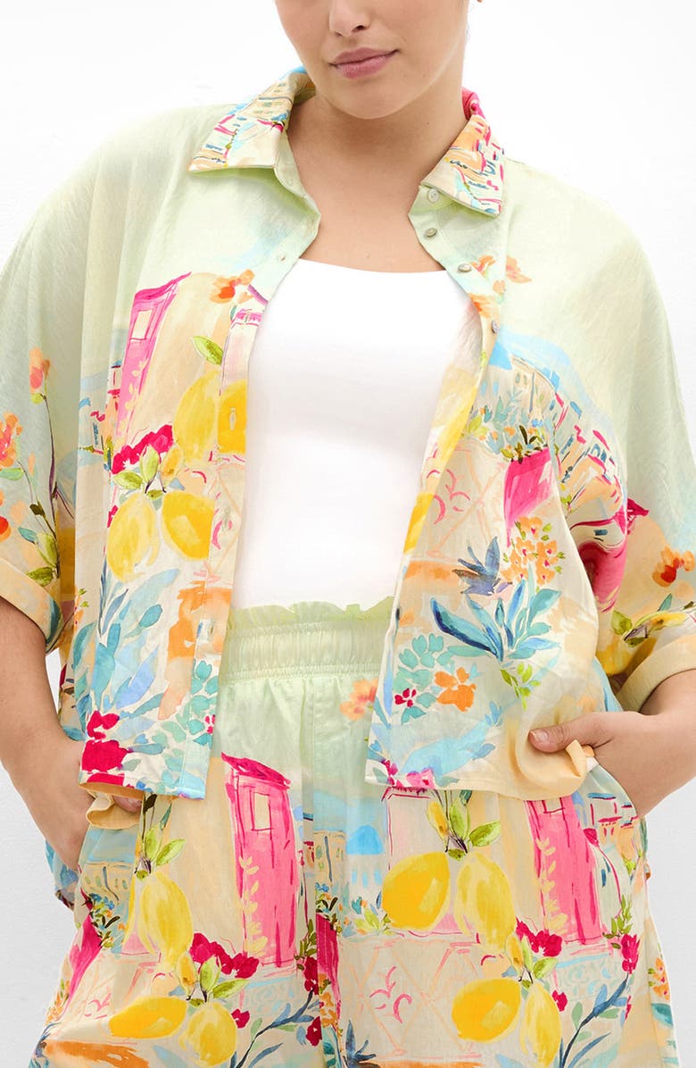 City Chic Sorrento Relaxed Fit Button-Up Shirt, Main, color, Sorrento Summer