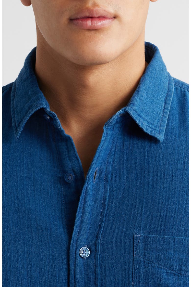 Duo Short Sleeve Gauze Button-Up Shirt, Alternate, color, BLUE INDIGO WASHED