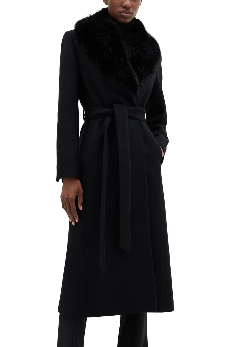 Wool Blend Coat with Removable Faux Fur Collar, Main, color, BLACK