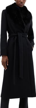 MANGO Wool Blend Coat with Removable Faux Fur Collar