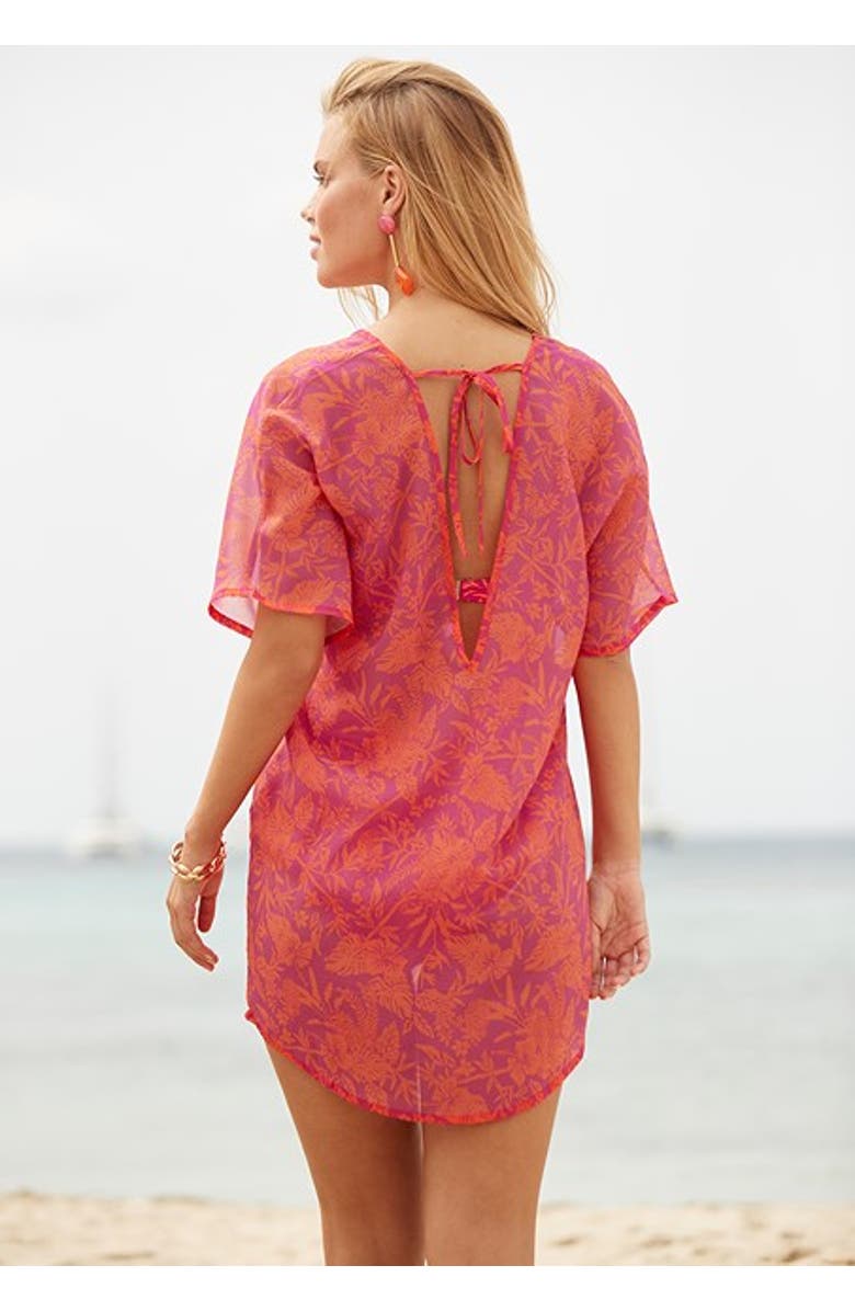 LASCANA Women's Tropical Cover Up, Alternate, color, Pink Orange