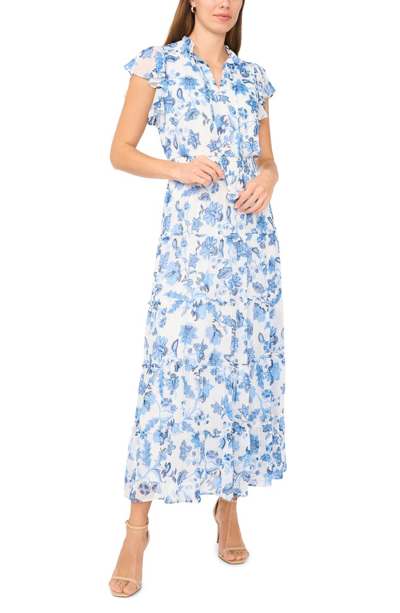 Halogen<sup>®</sup> Tie Neck Tiered Maxi Dress, Alternate, color, Blue Multi