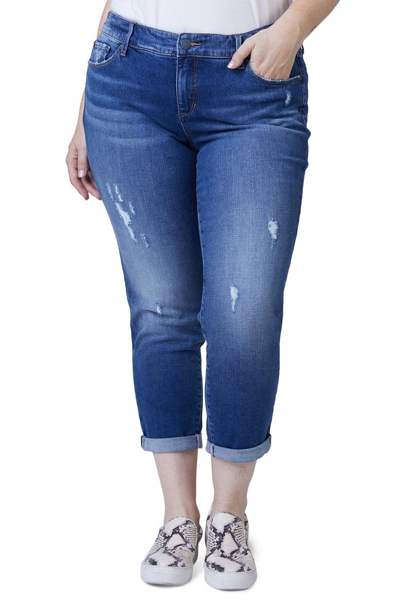 Distressed Roll Cuff Boyfriend Jeans, Main, color, LINDA