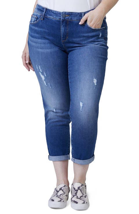 Distressed Roll Cuff Boyfriend Jeans (Linda) (Plus)
