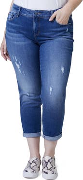SLINK Jeans Distressed Roll Cuff Boyfriend Jeans
