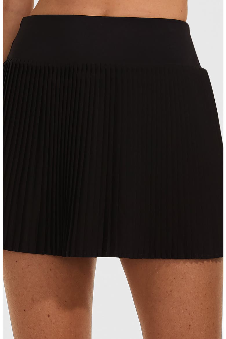 High Waisted Pleated Woven Swim Skort, Main, color, Black