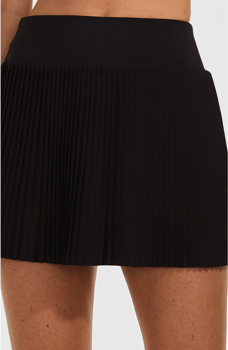 Lands' End High Waisted Pleated Woven Swim Skort, Main, color, Black