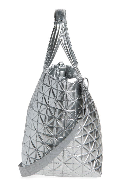 Veecollective Vee Weekender Water Resistant Quilted Recycled Nylon Tote In Silver
