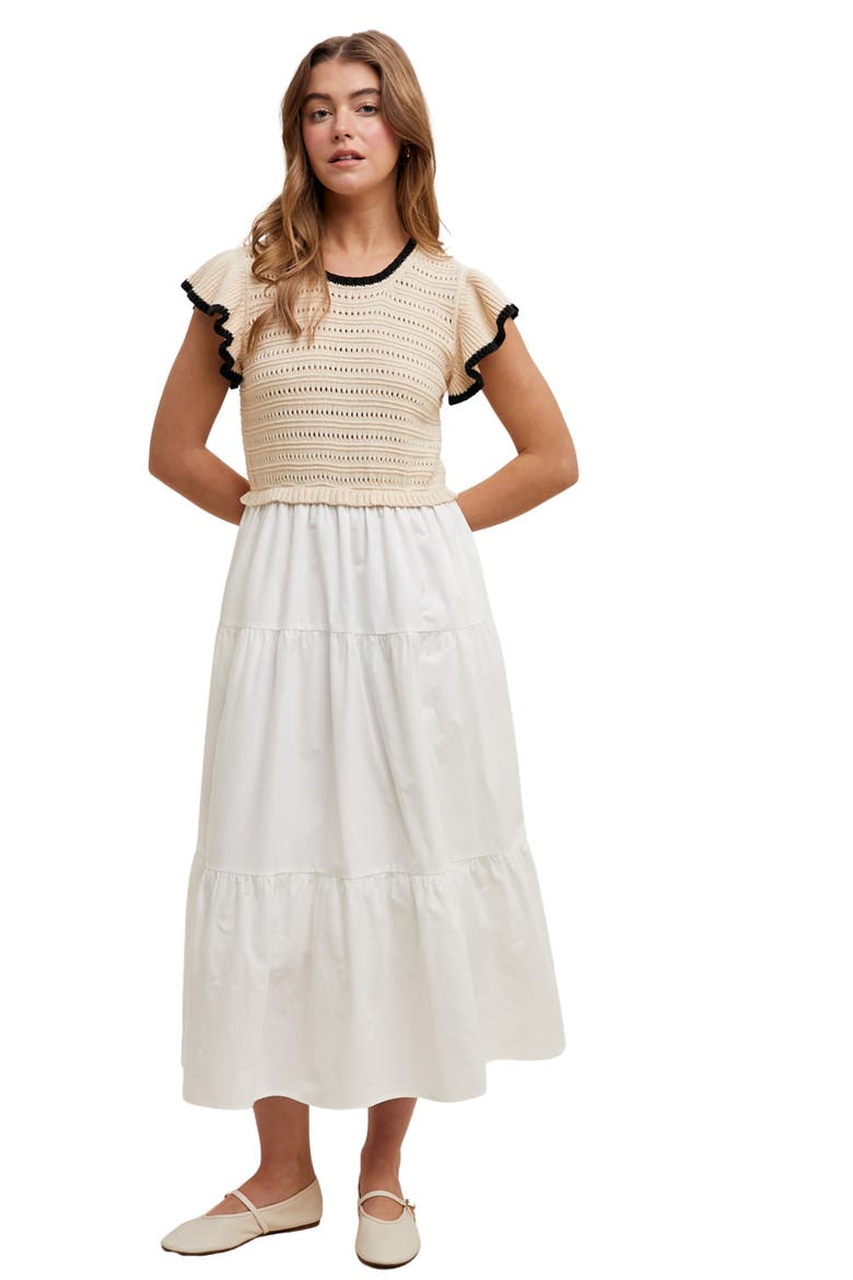 Mixed Media Midi Dress, Alternate, color, TAUPE/ WHITE