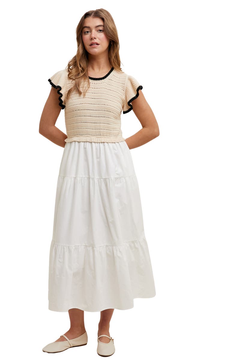 WISHLIST Mixed Media Midi Dress, Alternate, color, Taupe/ White