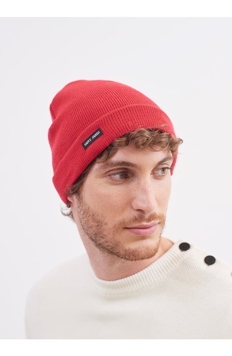 Saint James CARTIER - Nautical Solid Wool Blend Beanie, Main, color, Red
