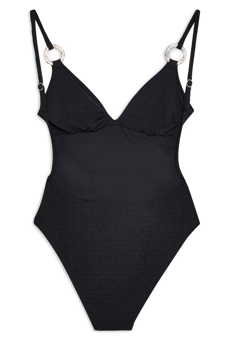 Plunge One-Piece Swimsuit, Alternate, color, BLACK
