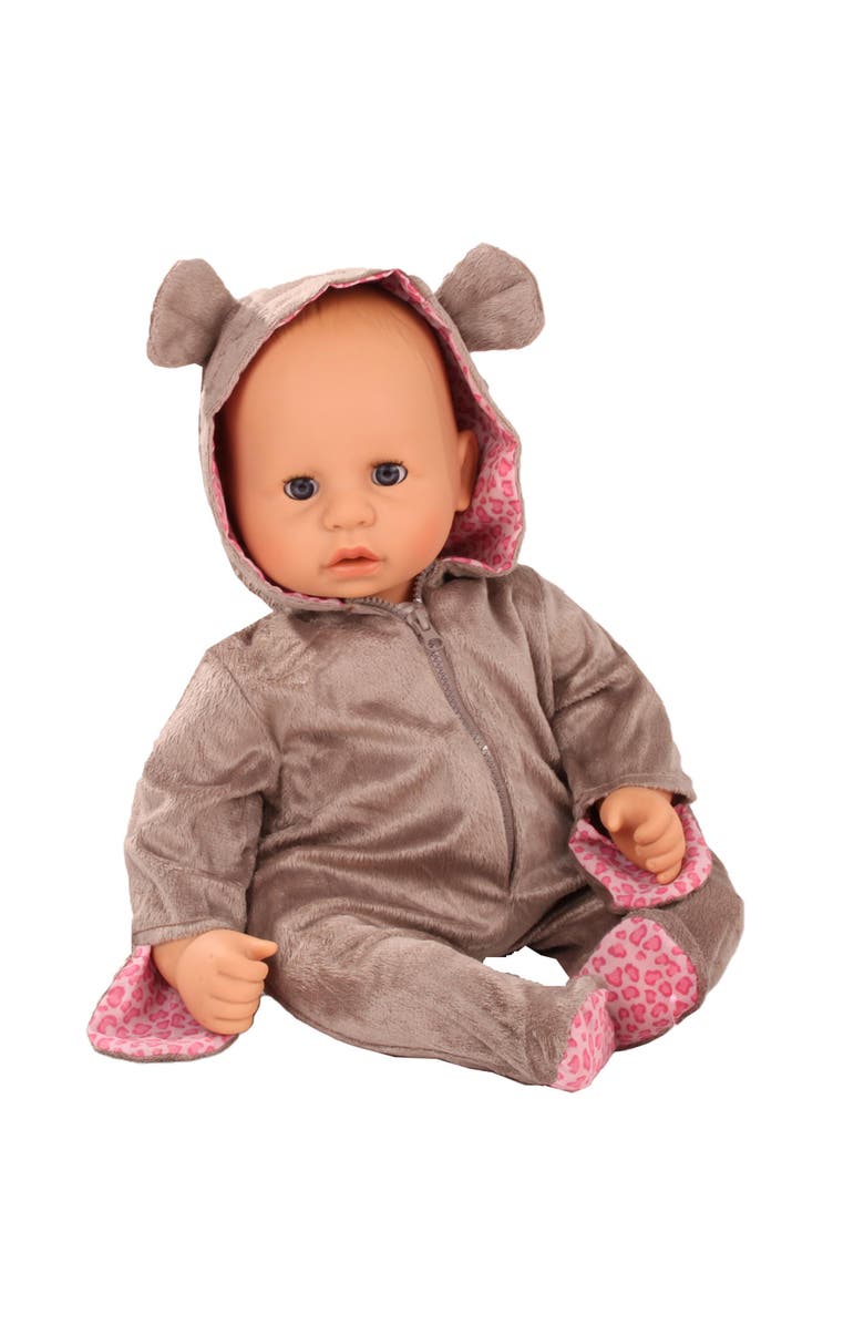 Gotz One Piece Teddy Costume Pajama Sleeper For Baby Dolls, Alternate, color, 