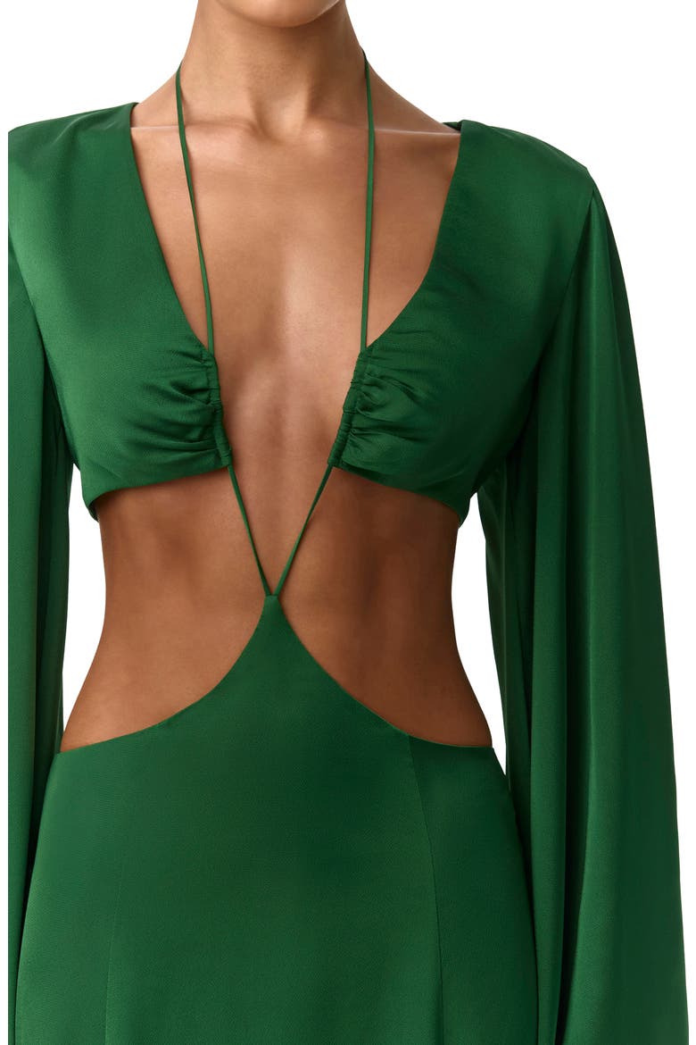 Cutout Satin Maxi Dress, Alternate, color, JADE