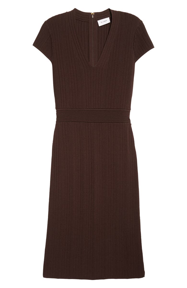 ST. JOHN Flatback Rib Sheath Sweater Dress, Alternate, color, Mocha