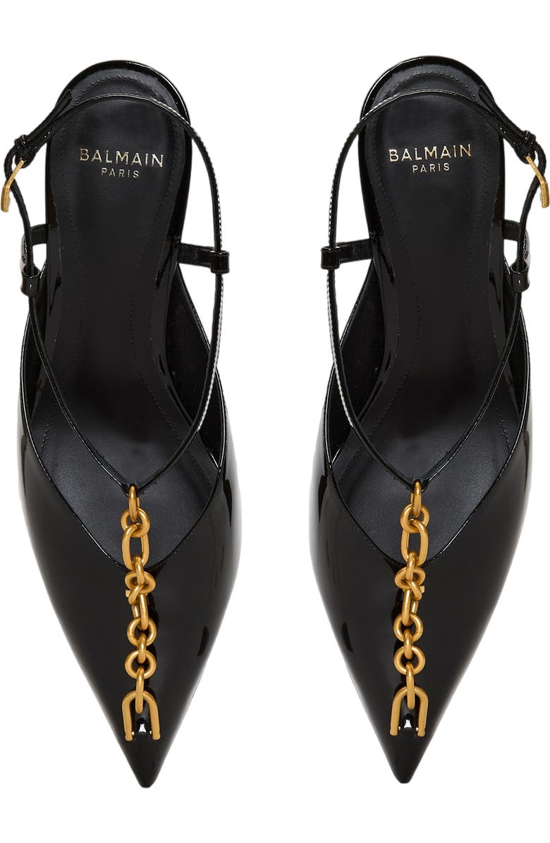 Balmain Sync chain kitten slingbacks in patent leather, Alternate, color, Black
