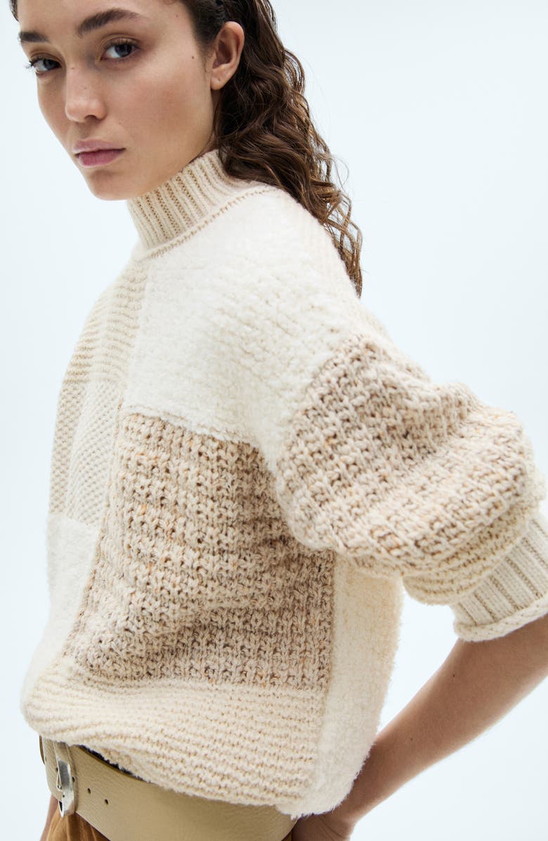 MANGO Patchwork Mock Neck Sweater, Alternate, color, 