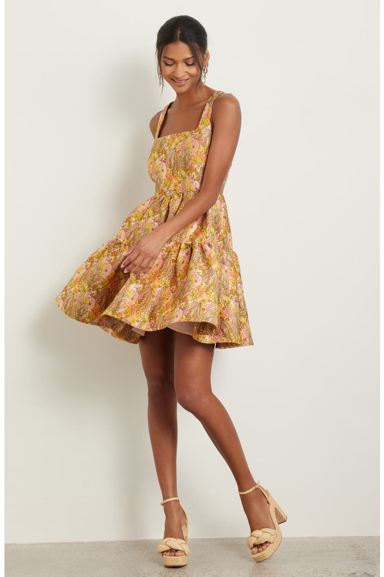 Garden Brocade Fit & Flare Minidress, Alternate, color, BEIGE MULTI FLORAL