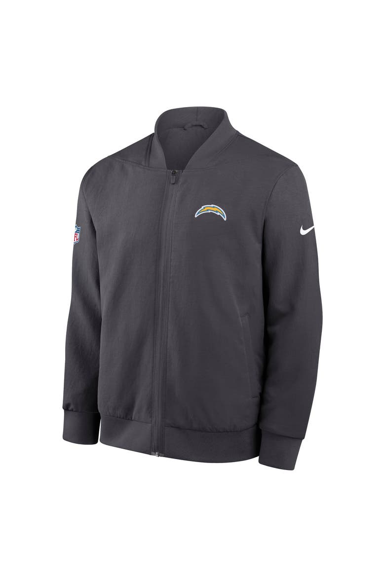 Men's Nike Anthracite Los Angeles Chargers Sideline Powerful Blocking Full-Zip Dri-FIT Bomber Jacket, Alternate, color, Anthracite