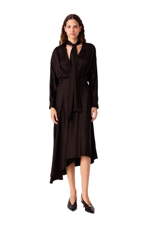 Asymmetrical Satin Midi Dress