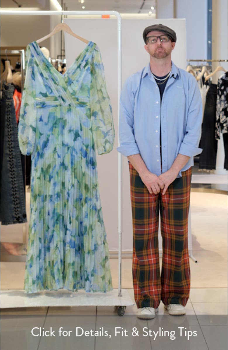 Floral Long Sleeve Pleated Gown, sales video thumbnail