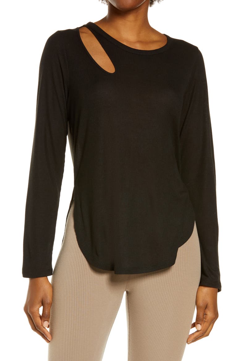 Peak Cutout Long Sleeve T-Shirt, Main, color, BLACK