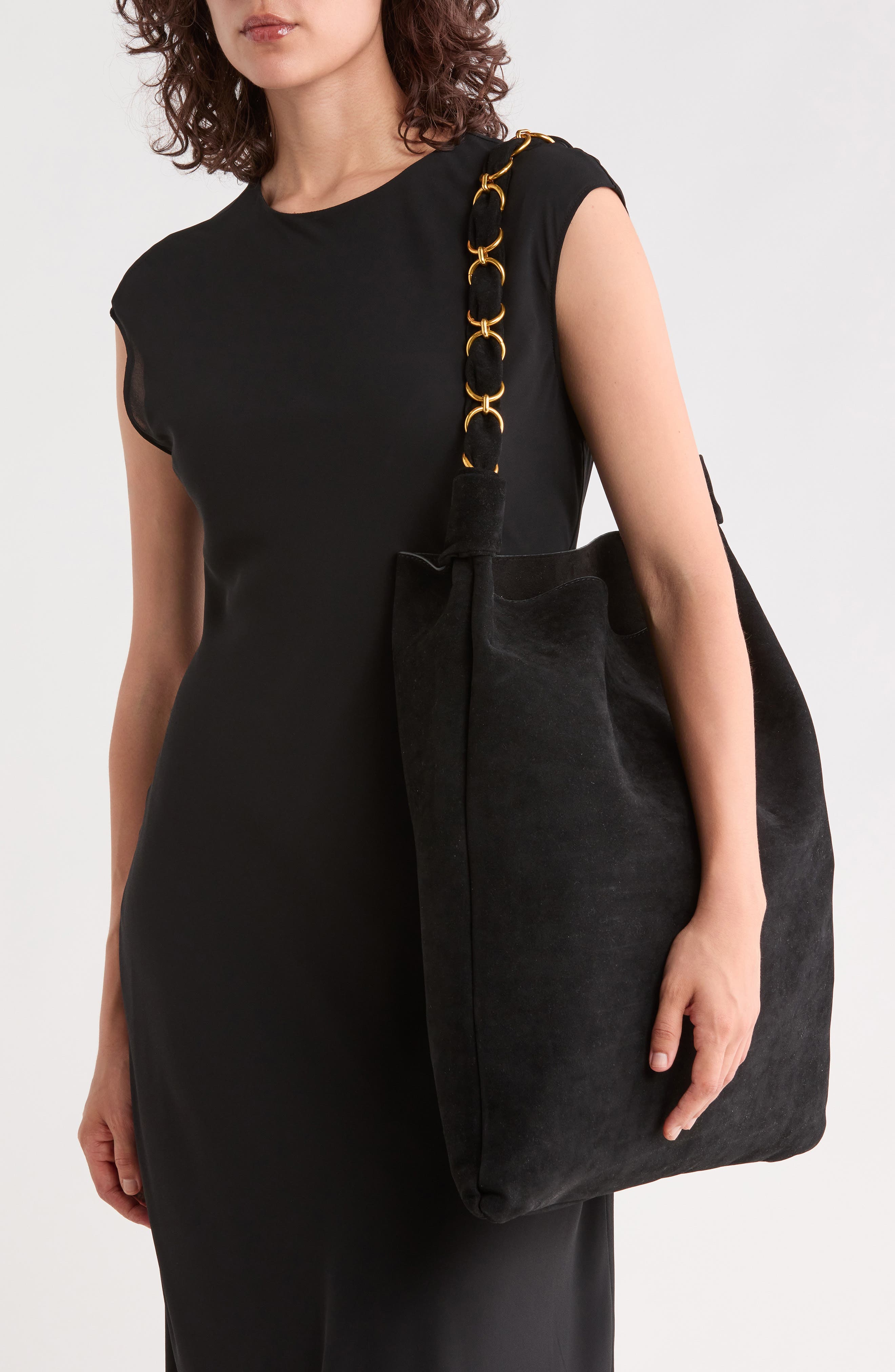 Chain Shoulder Hobo, Alternate, color, BLACK