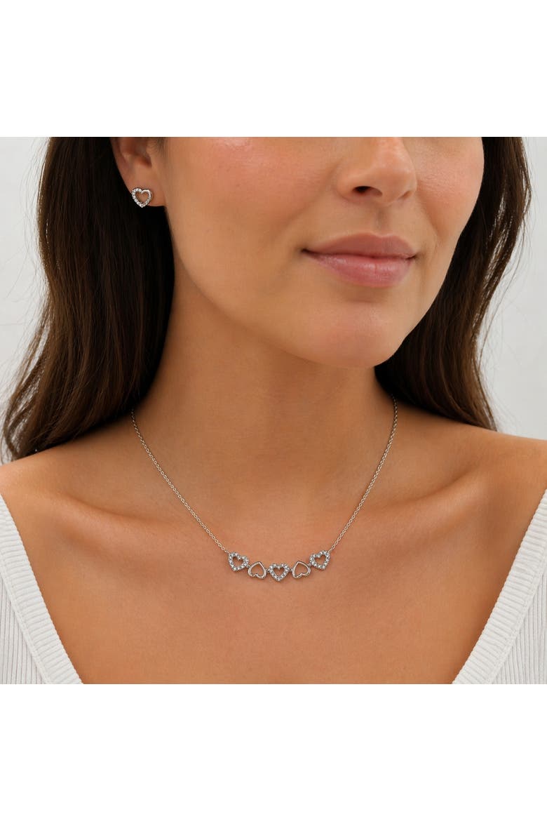 Crystal Pavé Heart Necklace & Stud Earring Set, Alternate, color, Silver