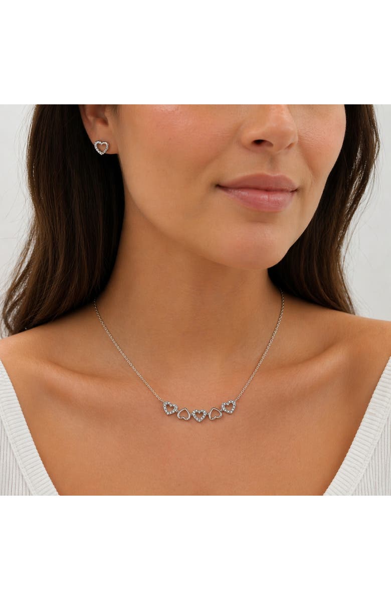 Donatello Gian Crystal Pavé Heart Necklace & Stud Earring Set, Alternate, color, Silver
