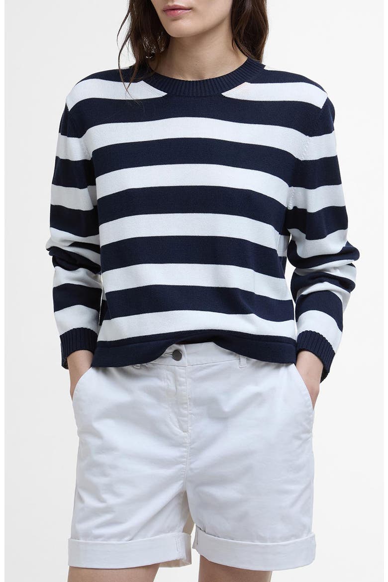 Bronya Stripe Cotton Blend Sweater, Main, color, NAVY