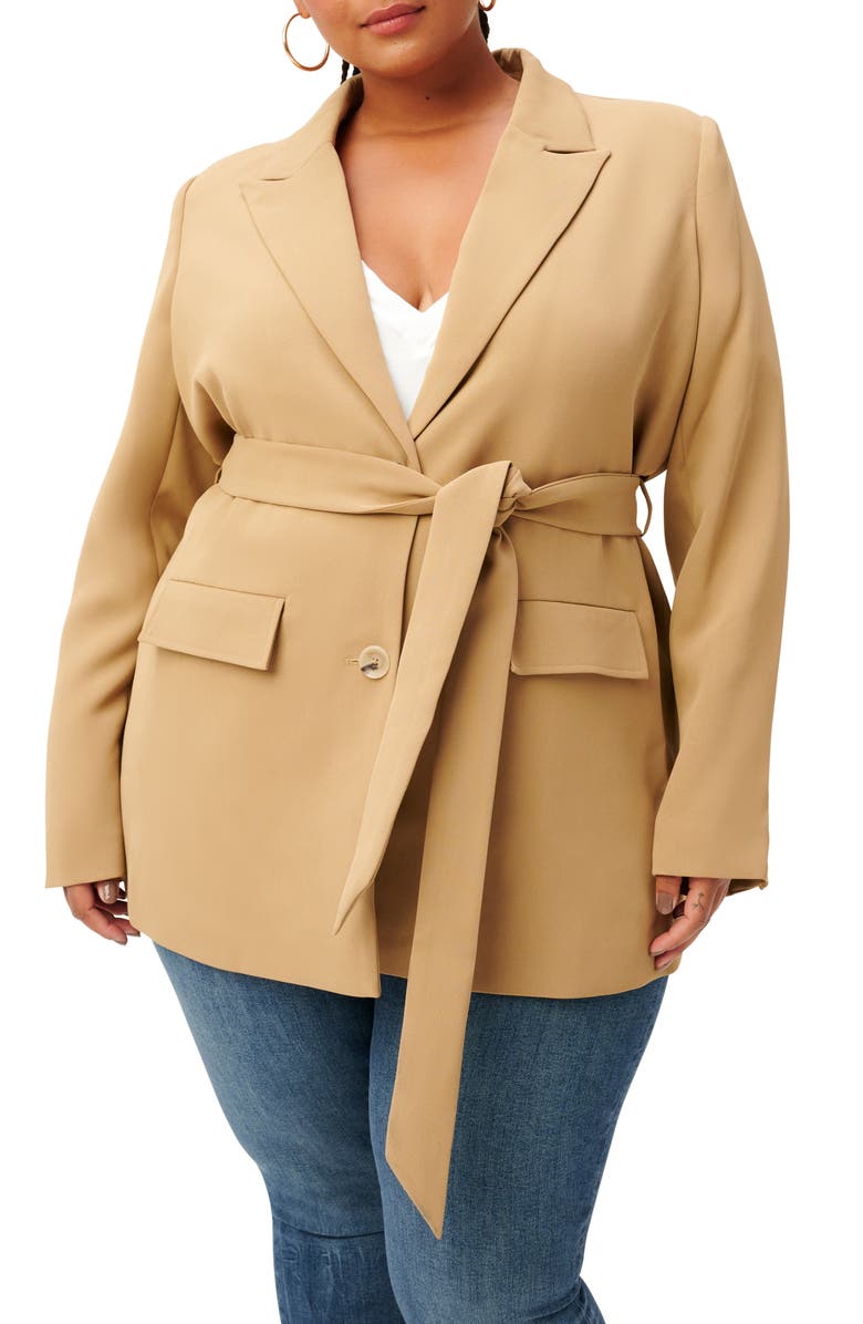 Good American Tie Waist Trench Blazer, Main, color, 