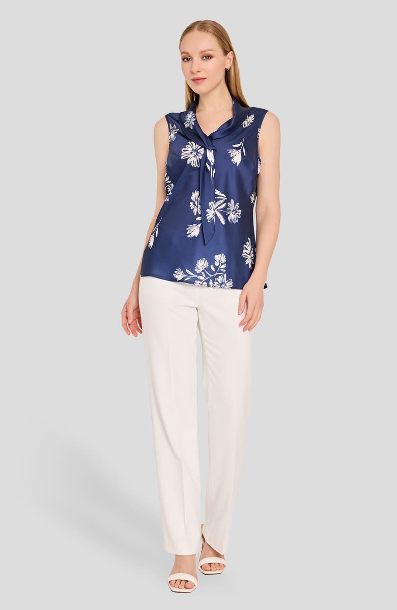 Tahari ASL Floral Sailor Tie Sleeveless Top, Alternate, color, Navy Ivory