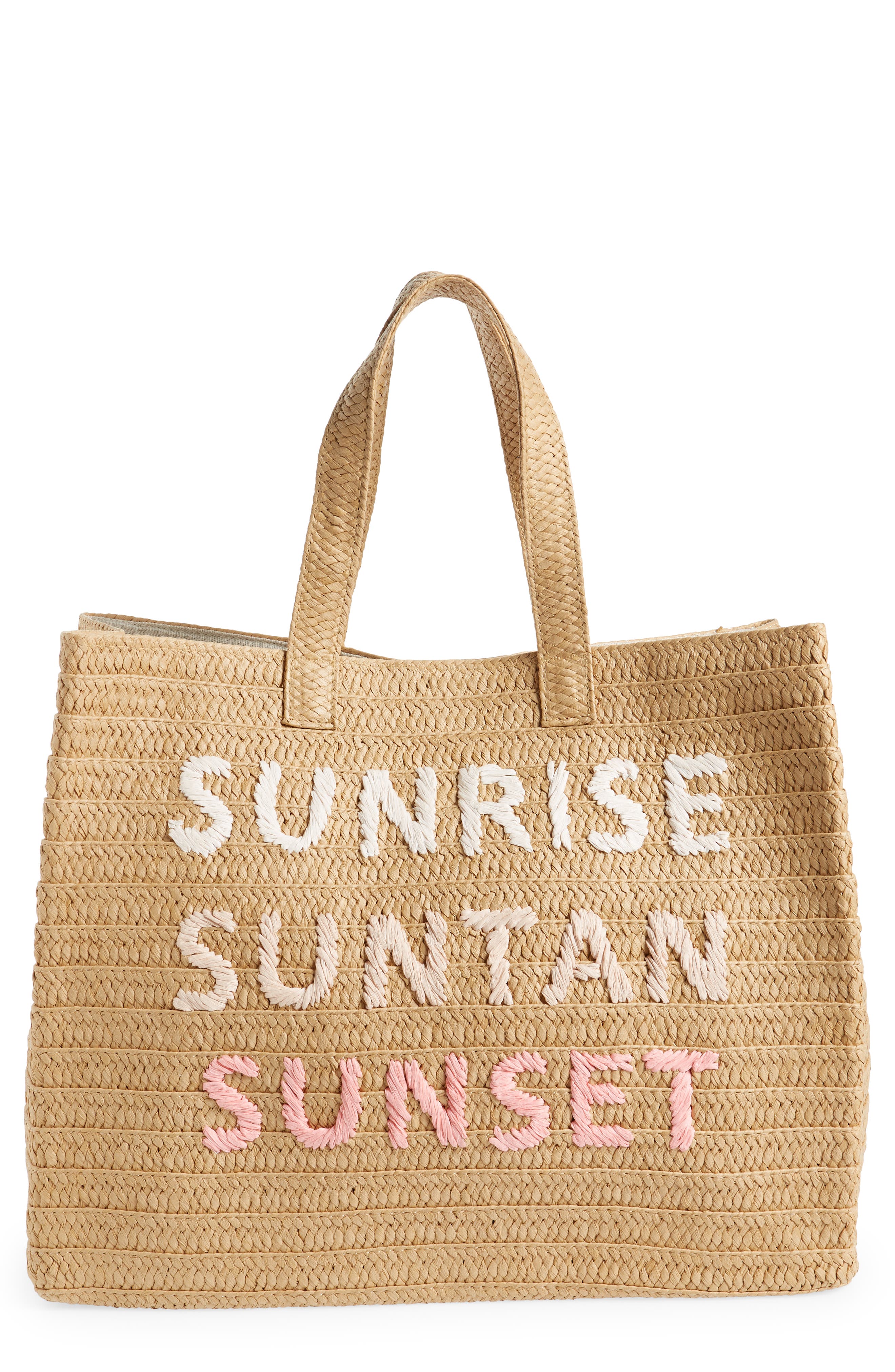 BTB Los Angeles Sunrise, Suntan, Sunset Raffia Tote, Main, color, 