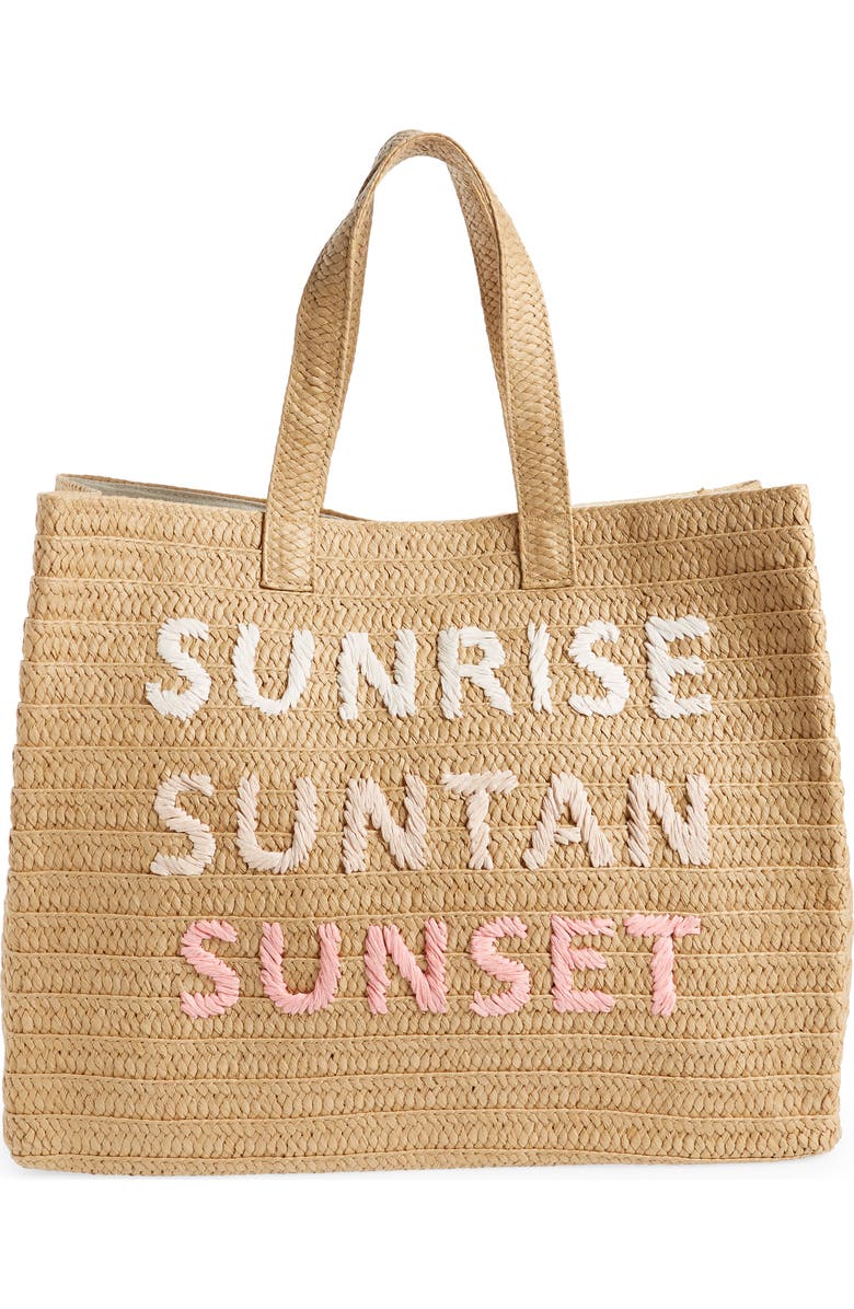 BTB Los Angeles Sunrise, Suntan, Sunset Raffia Tote, Main, color,