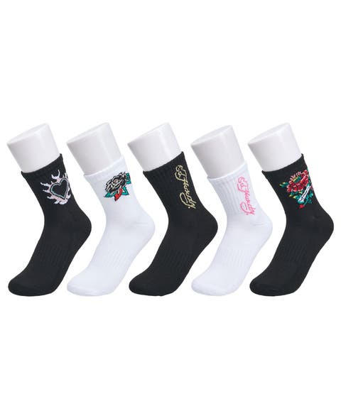 Flower Print Half Cushion Mid Crew Sock 5-Pack