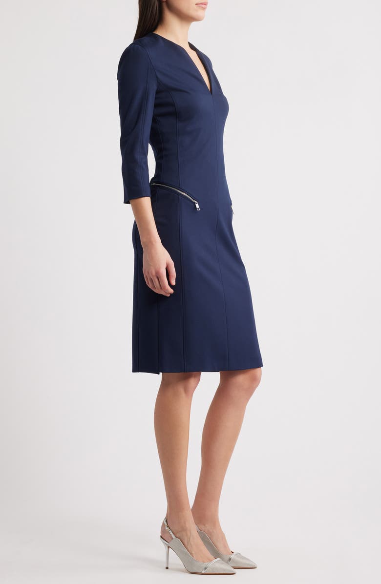 BOSS Dalmar Split Neck Dress, Alternate, color, Clean Navy