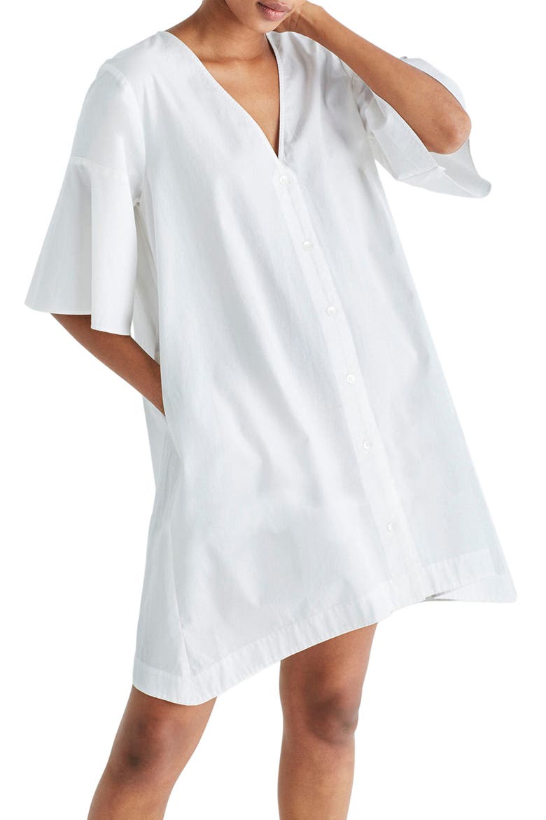 Bell Sleeve Shift Dress, Alternate, color, PURE WHITE