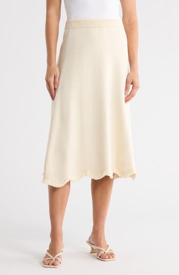 Adrianna Papell Fray Trim Wavy Skirt In Neutral